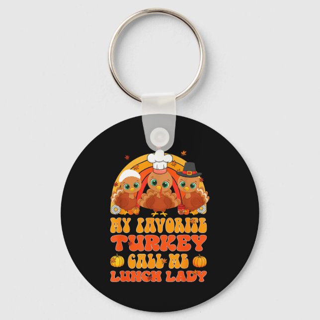 Cute Turkey Gift Funny Kitchen Staff Retro Fall De Keychain (Front)