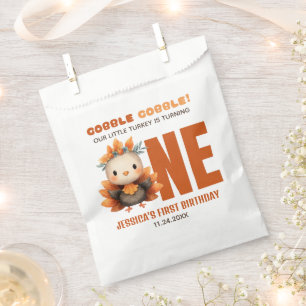 Cute Turkey Gobble Thanksgiving Fall 1st Birthday Favor Bag