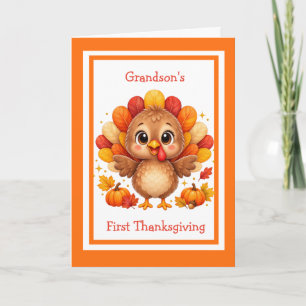 Cute Turkey Happy 1st Thanksgiving Grandson Card