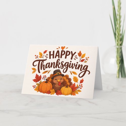 Cute Turkey Happy Thanksgiving Autumn Harvest Holiday Card