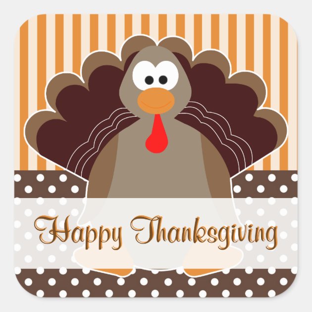 Cute Turkey Happy Thanksgiving Flat Card Sticker