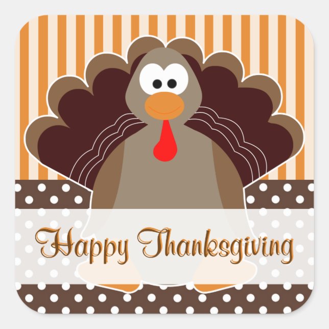Cute Turkey Happy Thanksgiving Flat Card Sticker (Front)