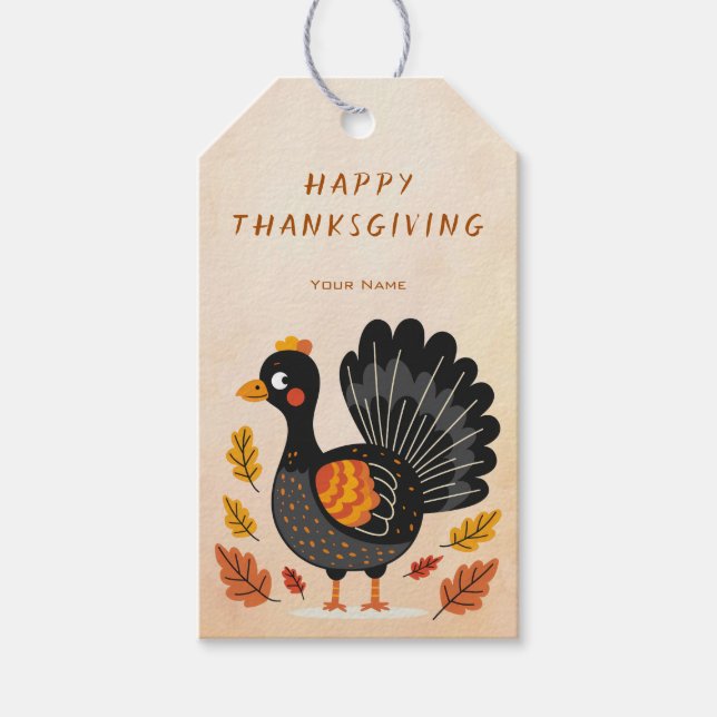 Cute Turkey Happy Thanksgiving Gift Tag (Front)
