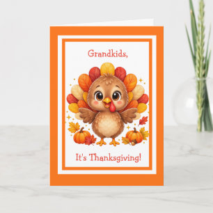 Cute Turkey Happy Thanksgiving Grandkids Card