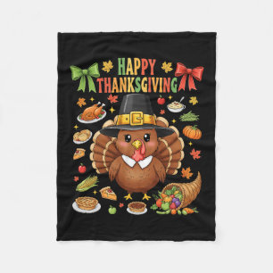 Cute Turkey Happy Thanksgiving Matching Family Wom Fleece Blanket