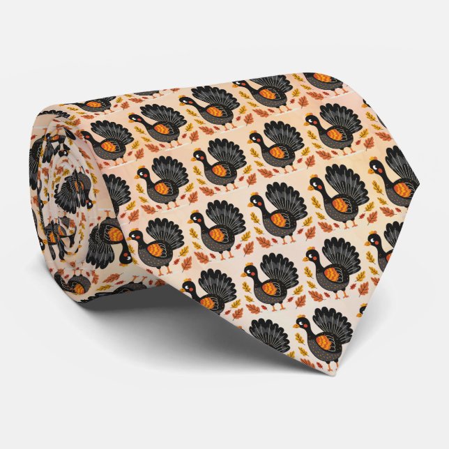 Cute Turkey Happy Thanksgiving Neck Tie (Rolled)