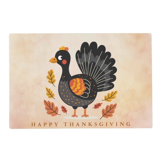 Cute Turkey Happy Thanksgiving Paper Placemat (Front)