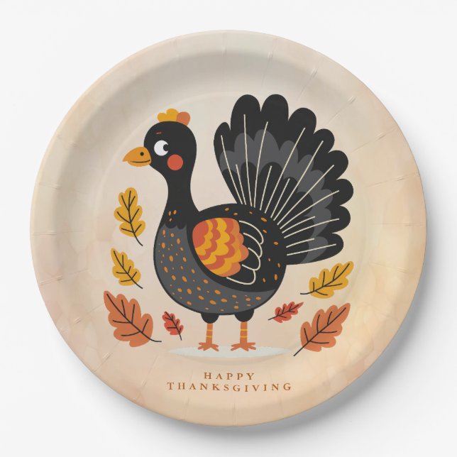 Cute Turkey Happy Thanksgiving Paper Plate (Front)