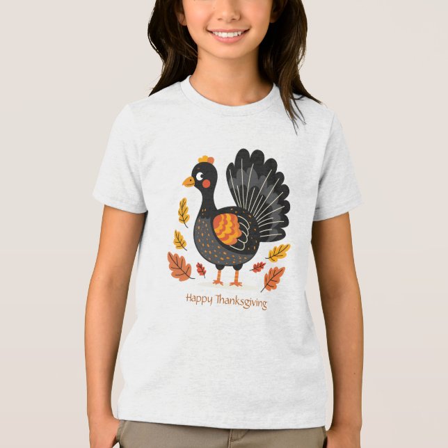 Cute Turkey Happy Thanksgiving T-Shirt Tri-Blend Shirt (Front)