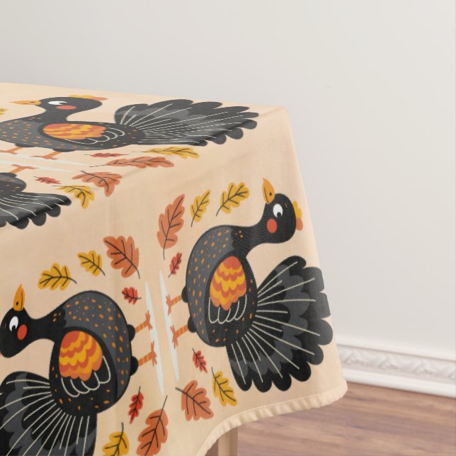 Cute Turkey Happy Thanksgiving Tablecloth (In Situ)