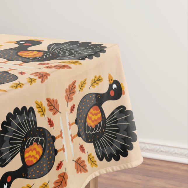Cute Turkey Happy Thanksgiving Tablecloth (In Situ)