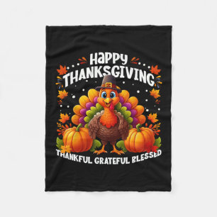Cute Turkey Happy Thanksgiving Thankful Grateful B Fleece Blanket