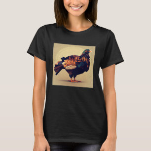 Cute Turkey Illustration Colorful Birds Leaf Women T-Shirt