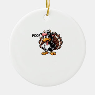 Cute Turkey Moo Fake Cow Head Funny Fall Thanksgiv Ceramic Ornament