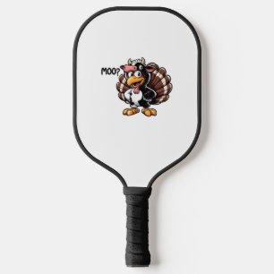Cute Turkey Moo Fake Cow Head Funny Fall Thanksgiv Pickleball Paddle