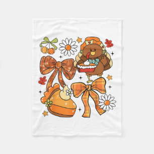 Cute Turkey Pie Coquette Bow Thanksgiving Fall Aut Fleece Blanket