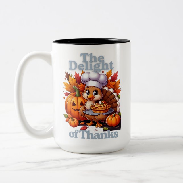 Cute Turkey Pie Thanksgiving Shirt - Fall Apparel Two-Tone Coffee Mug (Left)