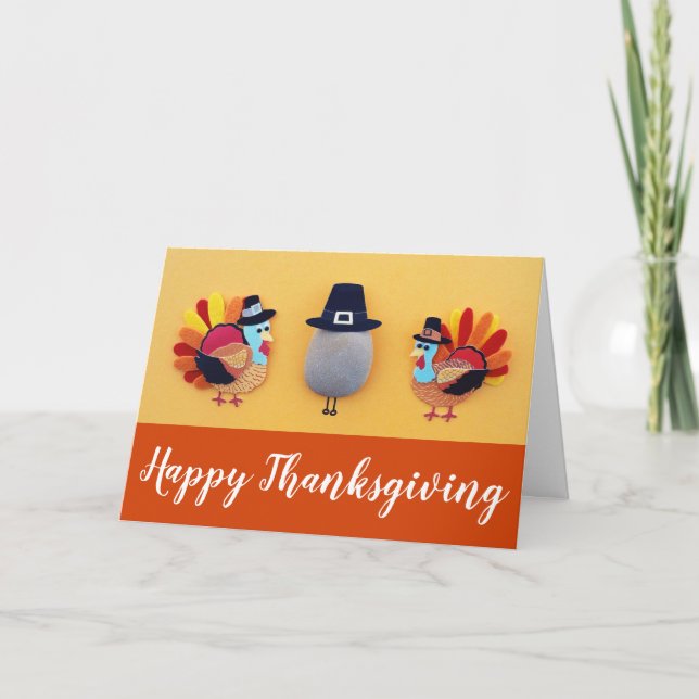 Cute Turkey Pilgrim Craft Thanksgiving Card (Front)