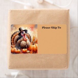 Cute Turkey Pilgrim Hat Pumpkins Corn Thanksgiving Label