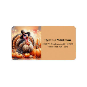 Cute Turkey Pilgrim Hat Pumpkins Corn Thanksgiving Label