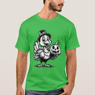 Cute Turkey Posing with Pumpkin Autumn Harvest Ani T-Shirt