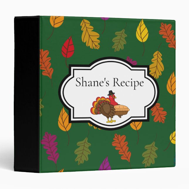 Cute Turkey Pumpkin Pie Thanksgiving | Personalize 3 Ring Binder (Front/Spine)