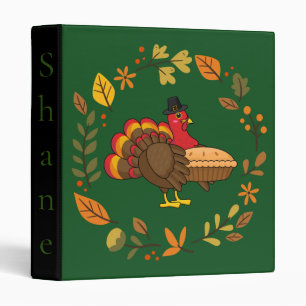 Cute Turkey Pumpkin Pie Thanksgiving Personalize 3 Ring Binder