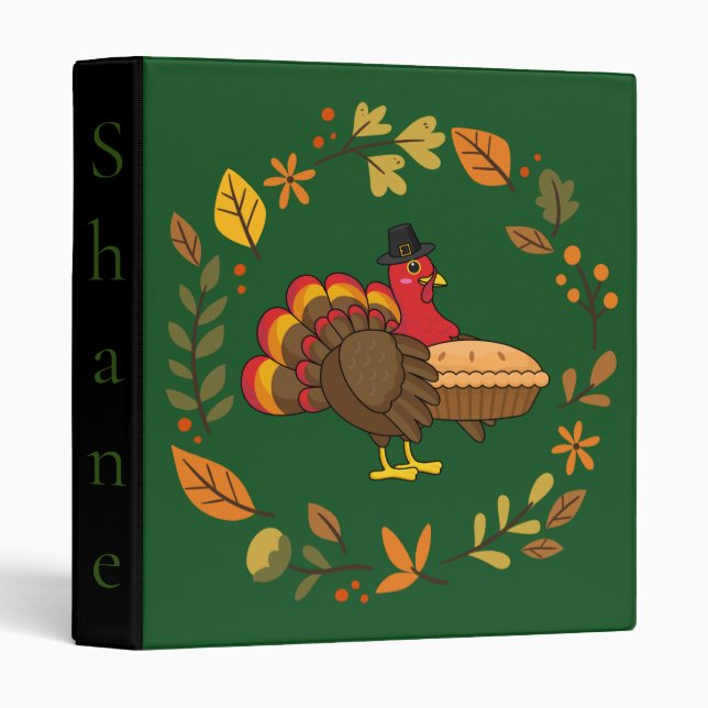 Cute Turkey Pumpkin Pie Thanksgiving | Personalize 3 Ring Binder (Front/Spine)
