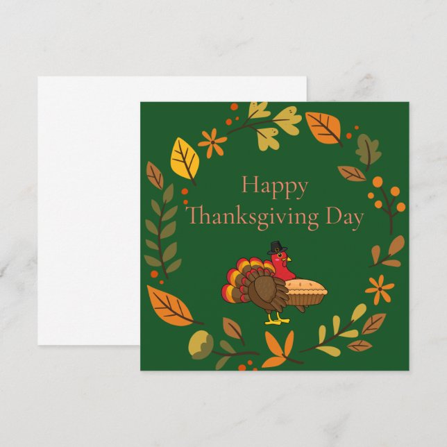 Cute Turkey Pumpkin Pie Thanksgiving | Personalize Card (Front/Back)