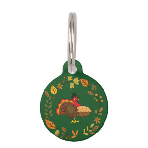 Cute Turkey Pumpkin Pie Thanksgiving Personalize Pet ID Tag
