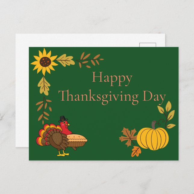 Cute Turkey Pumpkin Pie Thanksgiving | Personalize Postcard (Front/Back)