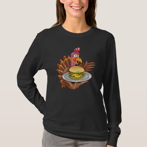 Cute Turkey Serving Cheeseburger Cool Thanksgiving T_Shirt
