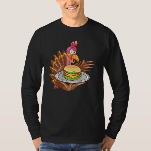 Cute Turkey Serving Cheeseburger Cool Thanksgiving T_Shirt