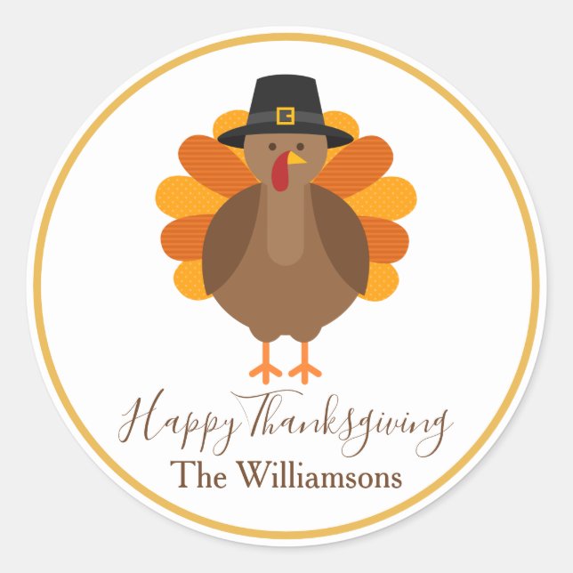Cute Turkey | Thanksgiving Classic Round Sticker (Front)