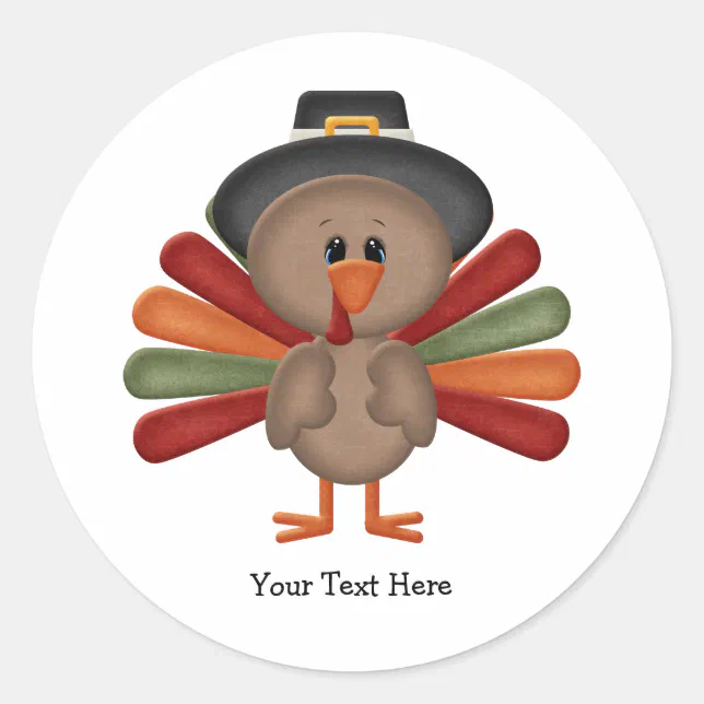 Cute Turkey Thanksgiving (customizable) Classic Round Sticker | Zazzle