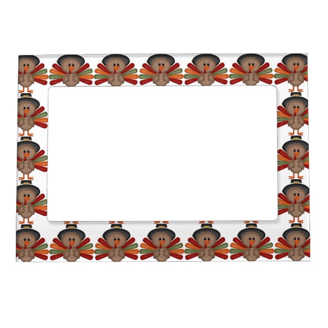 Cute Turkey Thanksgiving (customizable) Magnetic Picture Frame (Front)