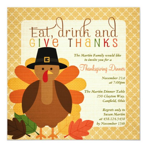 Cute Turkey Thanksgiving Dinner Card | Zazzle