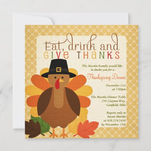 Cute Turkey Thanksgiving Dinner Invites
