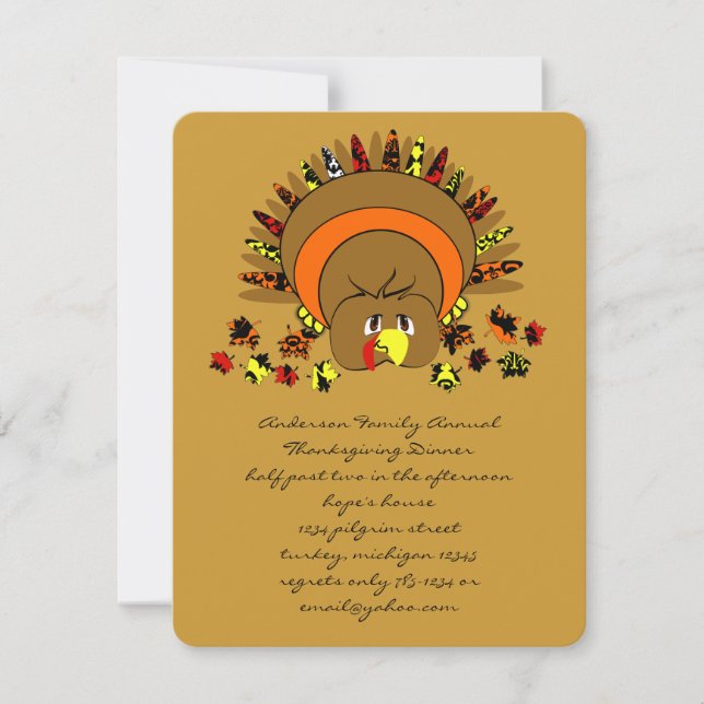 Cute Turkey Thanksgiving Dinner Invitation (Front)