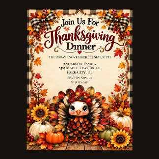 Cute Turkey Thanksgiving Dinner Invitation
