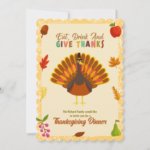 Cute Turkey Thanksgiving Dinner Invitation