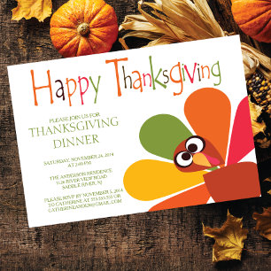 Cute Turkey Thanksgiving Dinner Party Invitation
