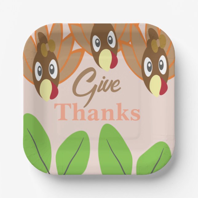 Cute Turkey Thanksgiving Dinner Party Paper Plates (Front)