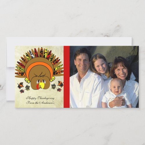 Cute Turkey Thanksgiving Family Photo Card