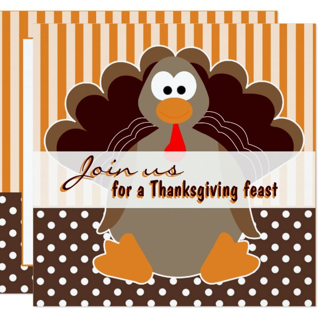 Cute Turkey Thanksgiving Feast Dinner Invitations