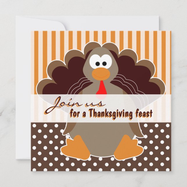 Cute Turkey Thanksgiving Feast Dinner Invitations (Front)