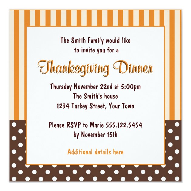 Cute Turkey Thanksgiving Feast Dinner Invitations