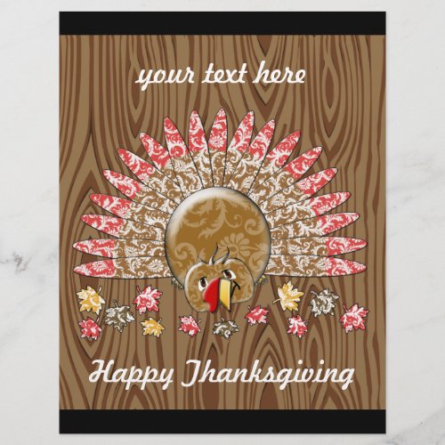 Cute Turkey Thanksgiving Flyer Wood Grain