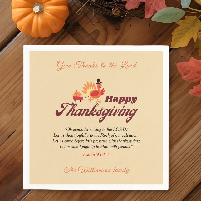 Cute Turkey Thanksgiving | Give Thanks to the Lord Napkins (Creator Uploaded)