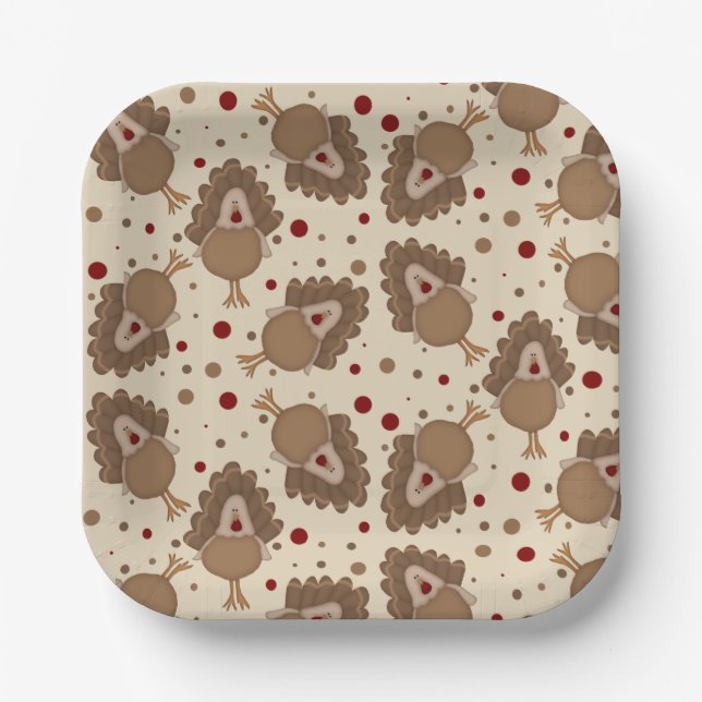 Cute Turkey Thanksgiving Paper Plates (Front)